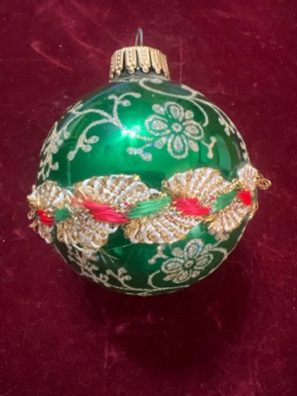 Festive Green Glass Holiday Ornament with Gold Trim